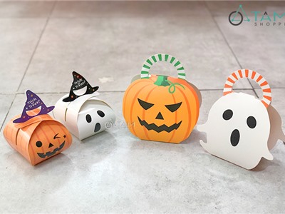 Hộp giấy đựng kẹo Halloween xếp gấp quai xách HLW-HGDK-03